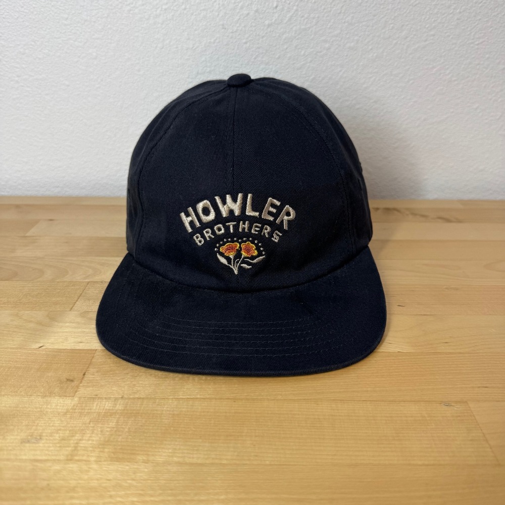 Howler Brothers Mens Navy Blue Embroidered Floral Logo Cotton Strapback Hat Cap - Picture 1 of 12